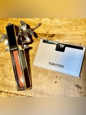 Tom Ford White Leather Card Holder & Mirror and Tom Ford Lux Gloss Mini Bundle